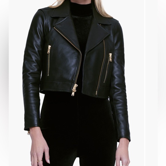 🌟NWT L’AGENCE ONNA BLACK LEATHER CROP BIKER JACKET SIZE XL - Picture 4 of 14